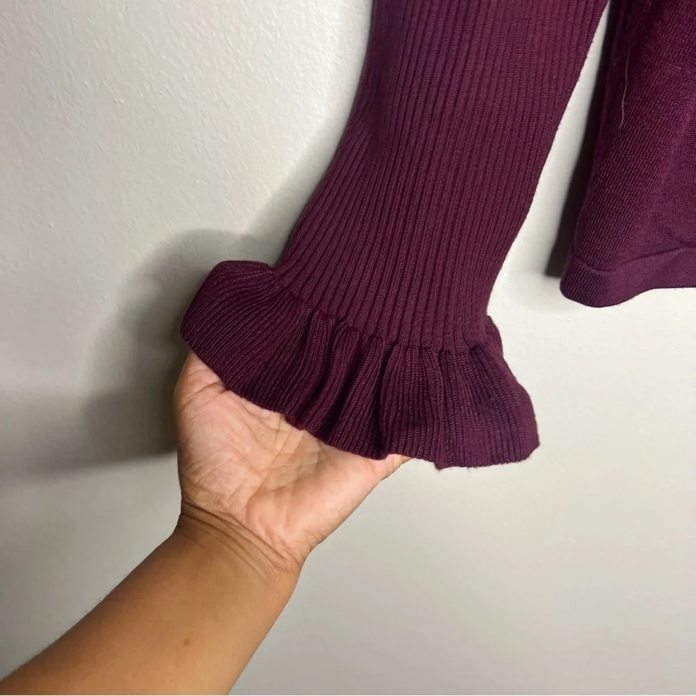 DKNY Open Front Ribbed Ruffle Cropped Sleeve Cardigan - Picture 5 of 7